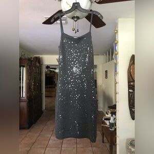 Crochet dark gray dress size S , straps , beautiful sequences designed